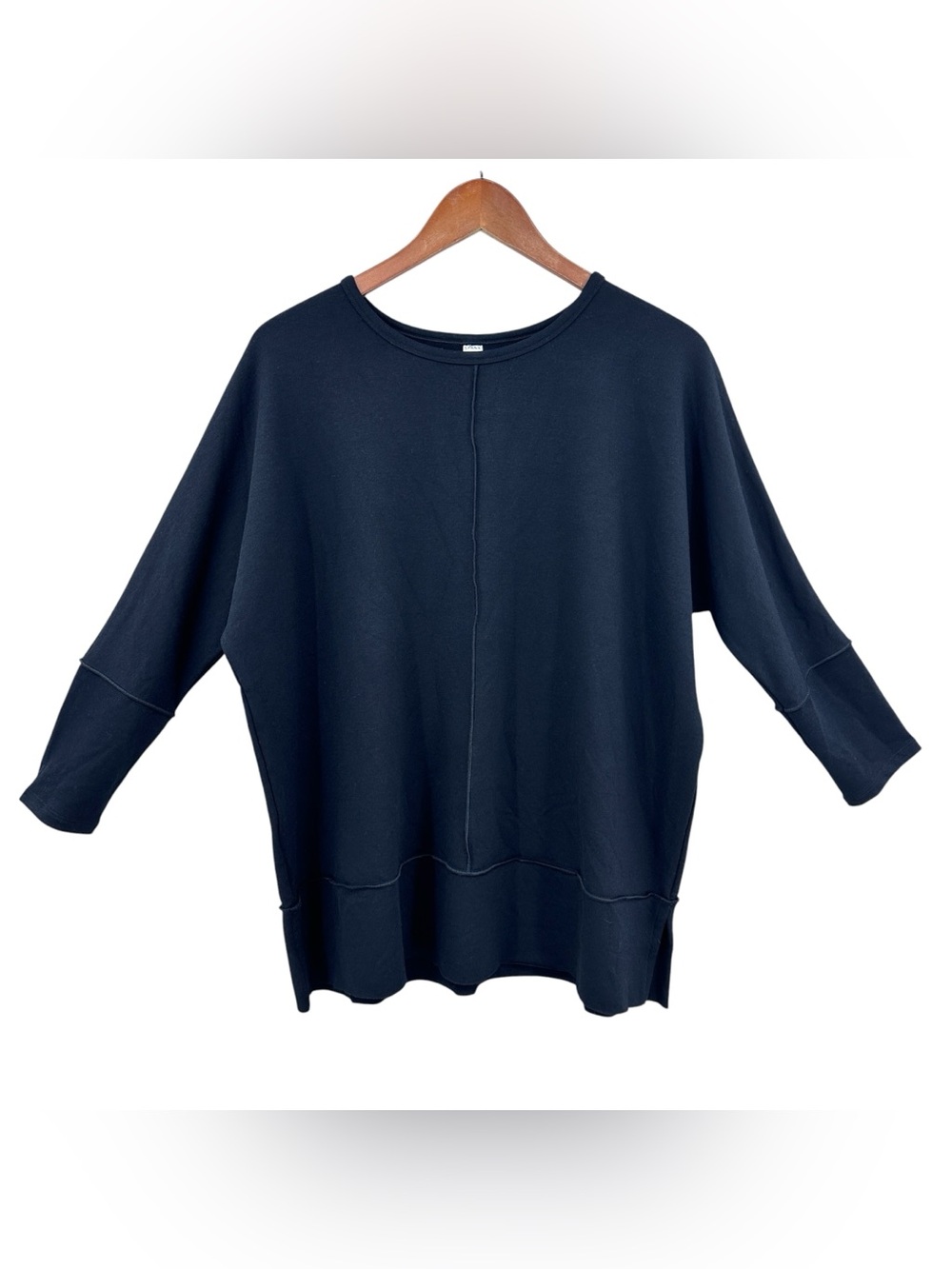 SPANX Sweatshirt Oversized Perfect Length Crew Neck 3/4 Sleeve Black